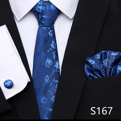 Hot Sale Holiday Gift Tie Pocket Squares Cufflink Set Necktie Dot Man Dark Grey Wedding Accessories Performance