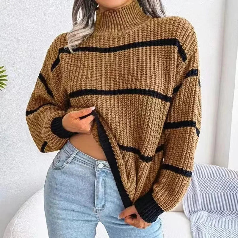 Sell Fast Knitted Sweater Casual Loose Fit Long Sleeve Pullover Turtle Neck Polo European American E-commerce