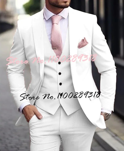 Pink Luxury Men's Suits Terno Formal Outfits 3 Piece Jacket Pants With Vest Slim Fit Luxury Costume Homme Formal Occasion Terno