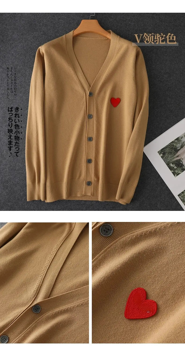 (Have Eye) Japan Brand Women Men Cardigan Heart Eye Embroidered Cotton Single Breasted Long Sleeves Spring Autumn Casual Sweater