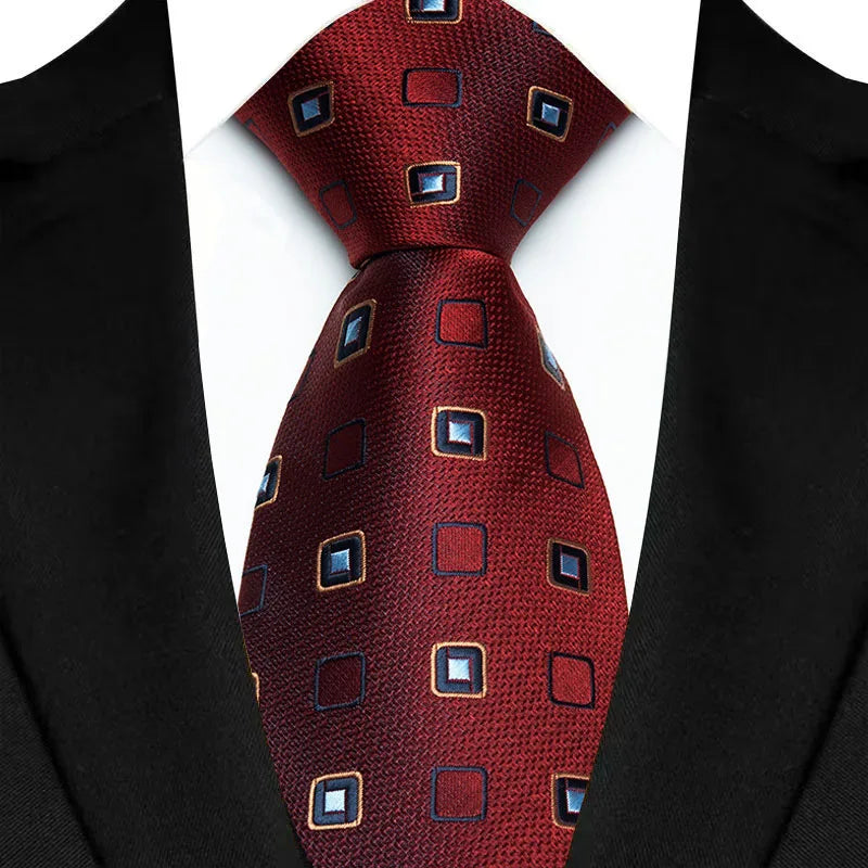 Luxury 8CM Mens Necktie Red Color Solid Stripes Paisley Ties For Man Groom Jacquard Woven Neck Tie For Business Wedding Party