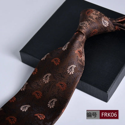 Brown Tie For Men Classic Style 8CM Tie Striped Jacquard Ties Wine Red Wedding Gravatas Formal Business Neckties Gifts For Men