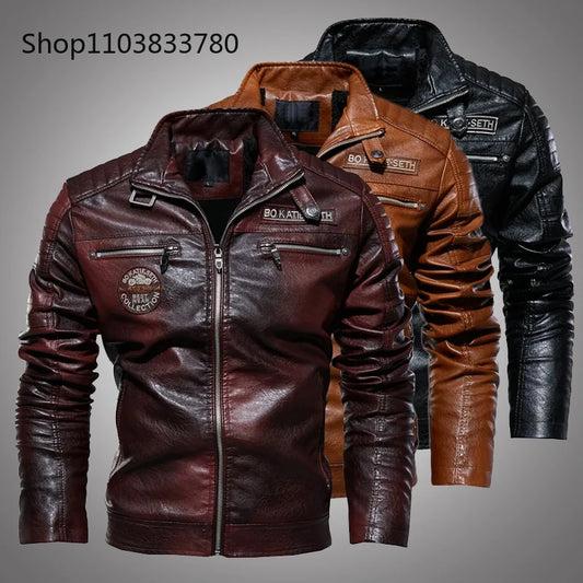 Winter Men's PU Jacket Solid Color Lapel Plush and Thick Men Sports Jacket Plus Size 7XL Motorcycle Leather Jacket Men Clothing