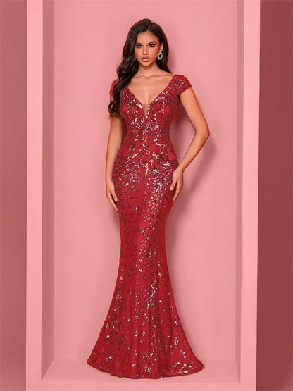 Lucyinlove Elegant Champagne Evening Dress For Women Long 2025 Luxury Mermaid Formal Sequins Prom Wedding Party Cocktail Dresses