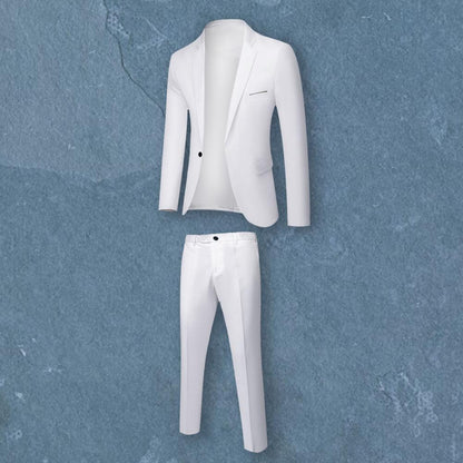 Formal Suit 2 Pieces Blazer Pants Korean Style Solid Color Single-breasted Spring Autumn Buttons Formal Suit Wedding Groom Suit