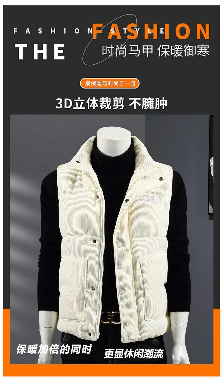 Waistcoat Male Wintertime Cotton Sill Young Person Korean Version Corduroy Vest Thickening for Warmth Men's Handsome Vest Jacket