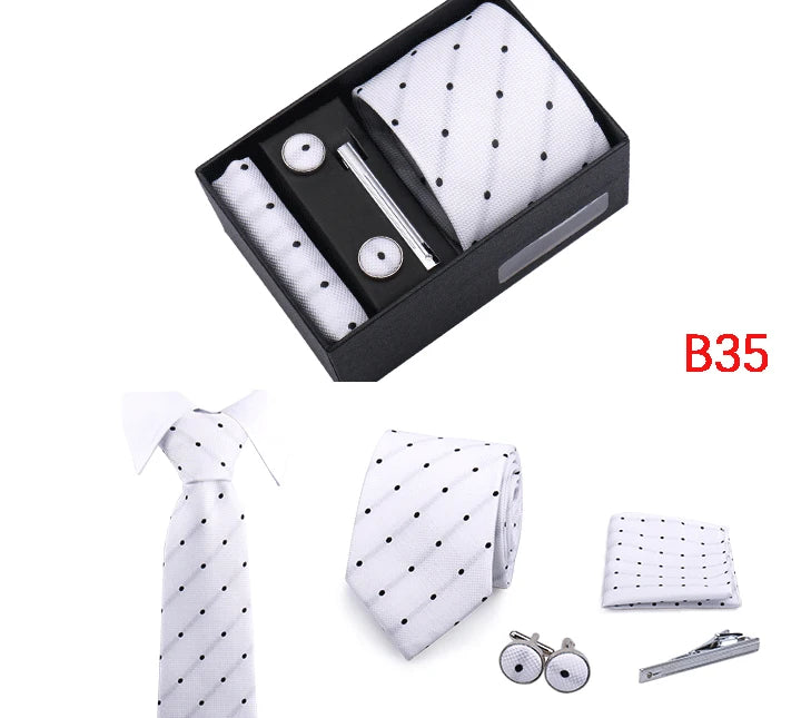 Ties Gift Box Brand Design Top Quality Jacquard Necktie Hanky Cufflink Set Tie Clip For Men Gravatas Business Wedding