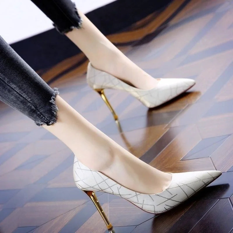 Fashion Banquet Sexy Stiletto High Heel Striped Pointed Women's Shoes New Thin Heel Shoes Shoes for Women Pumps Wedding