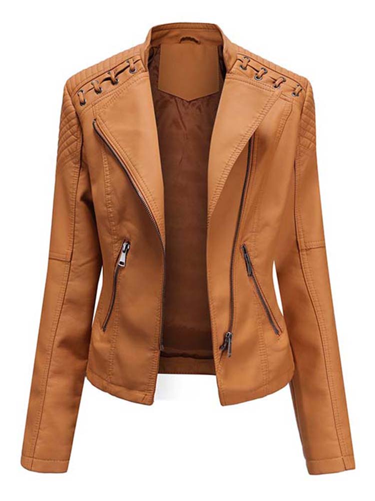 Women's Faux Leather Jackets Autumn Winter Long Sleeve Zipper Slim Motorcycle Biker Leather Coat Loose Fashion Outwear Tops