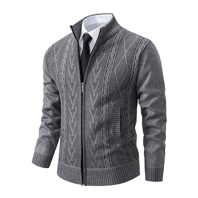 Thickened jacket men's autumn and winter warm trend line stand collar knitted cardigan sweater coat