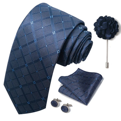 Luxury Mens Ties Floral Black Gold Ties Paisley NeckTie Pocket Square Cufflinks Brooch Set Men's Wedding Party Tie