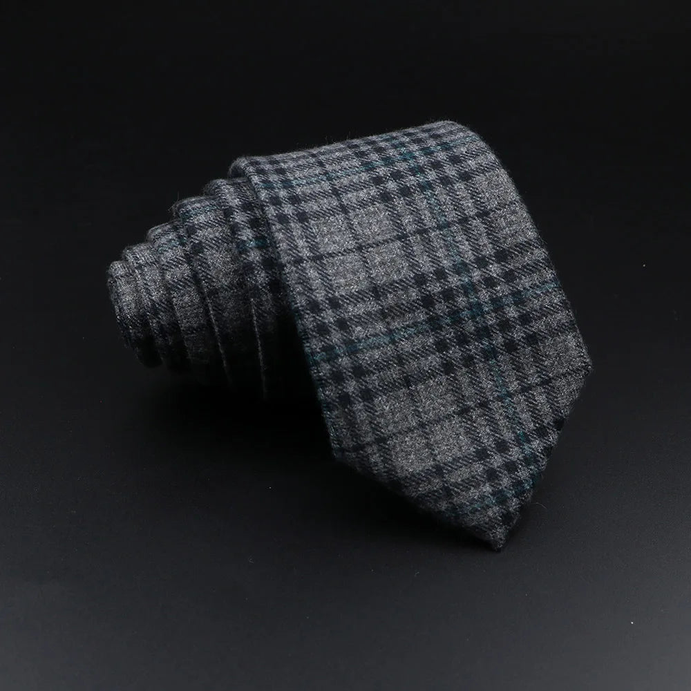 Men's Plaid Tie Cotton Black Grey Red Necktie Handmade Wool Narrow Collar Ties Wedding Business Party Suit Shirt Gift Accessory