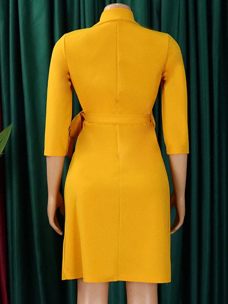 FairyShely 2025 Summer Solid Plus Size Folds Dress Women Long Sleeve Large Big Dresses Lady Belt Party Tight Curvy Short Dress