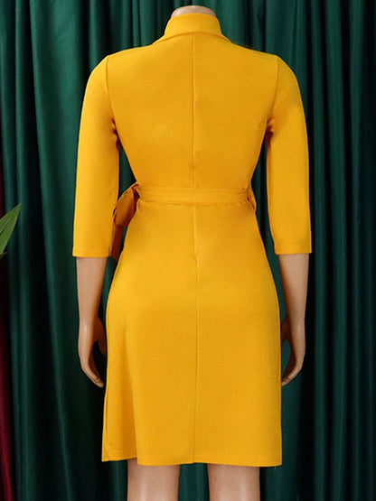 FairyShely 2025 Summer Solid Plus Size Folds Dress Women Long Sleeve Large Big Dresses Lady Belt Party Tight Curvy Short Dress