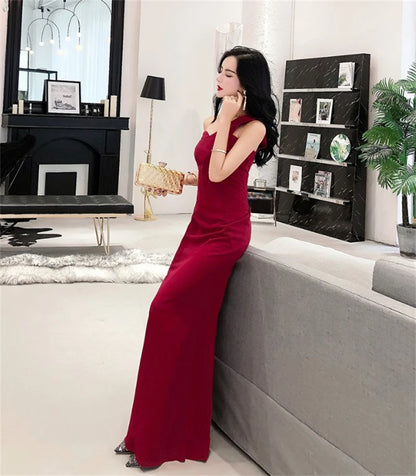 Spring Women Red Evening Party Dresses Short Sleeve V Neck Fit And Flare Long Maxi Summer Dress Lady Prom Gown Robe Longue Femme
