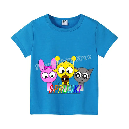 Sprunki Kids T-shirt Summer Children Incredibox Game Cotton Short Sleeve Top Boy Anime Fashion Cute Tee Girl Casual Clothes Gift