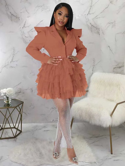 women Elegant and chic dress long sleeve spring female fashion dress mash blazer dress wholesale dropshipping