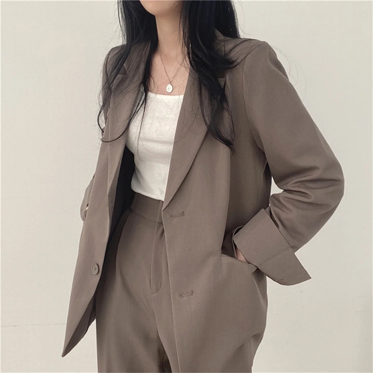2026 Spring New Women's Clothing Suit Jacket Casual Pants Set Wide Leg Suit Pants Elegant Office Lady Business Suit Set Blazers