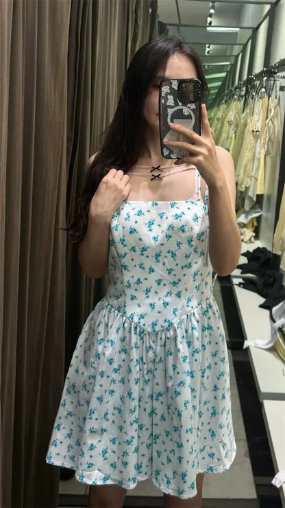 Women's Dresses Spring 2025 New Floral Print Mini Dress Sexy Suspenders Fresh and Sweet Girl Summer Mint Cool 4661382