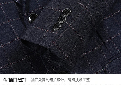2024 New Spring and Autumn Coat Middle-aged Slim Fashion Handsome All Matching Plaid Suit Men Casual  Polyester  Blazer Mujer