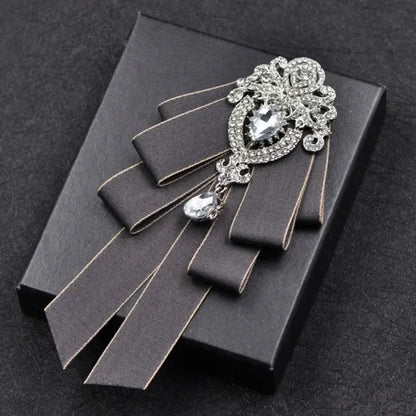 Fashion Handmade Bow Tie Wedding Collar Luxury Rhinestone Bowtie Necktie Brooch Pocket Towel Square Set Gift for Men Accessories