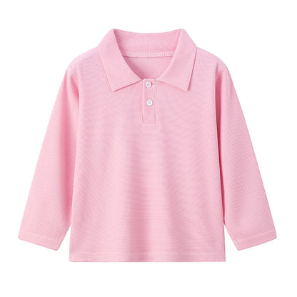Children's solid color POLO shirt boy handsome fashion sports T-shirt girl lapel casual and comfortable half sleeve.