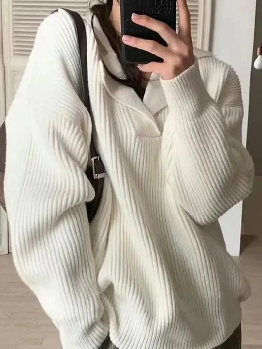 Women's Knitwear Sweaters Basic Warm Vintage Green Sweater Knitted Oversized Thick Loose White Pullover Jumper for Women Korea