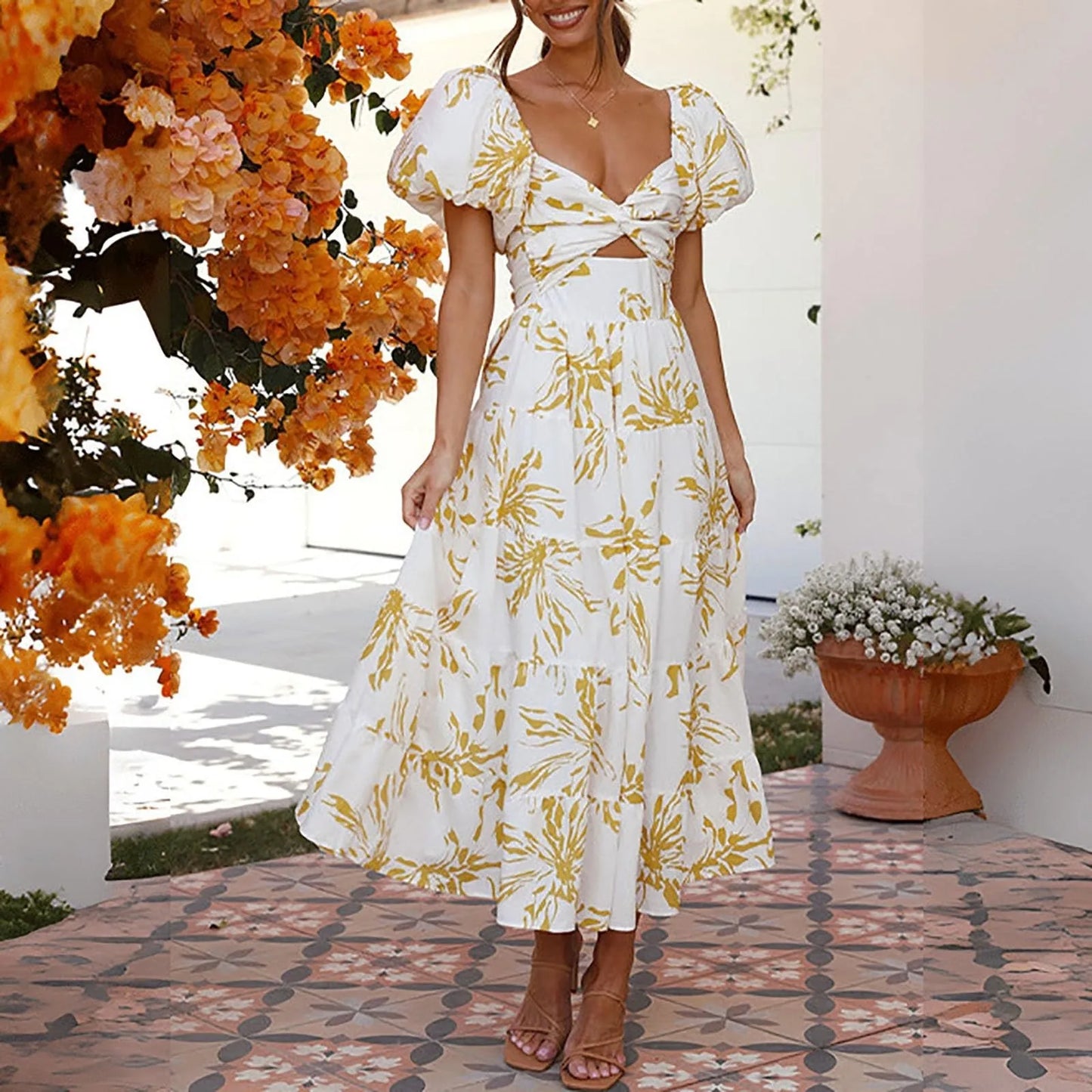 Vestidos Para Mujer Spring Formal Dresses For Women V-Neck Floral Long Dress Casual Summer Dresses For Women Floral Formal Dress