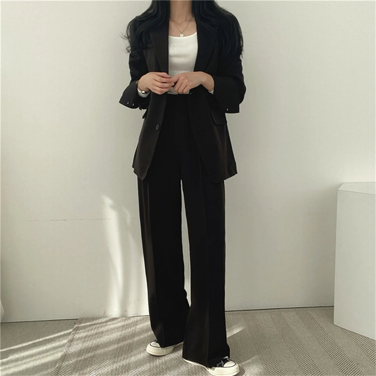 2026 Spring New Women's Clothing Suit Jacket Casual Pants Set Wide Leg Suit Pants Elegant Office Lady Business Suit Set Blazers