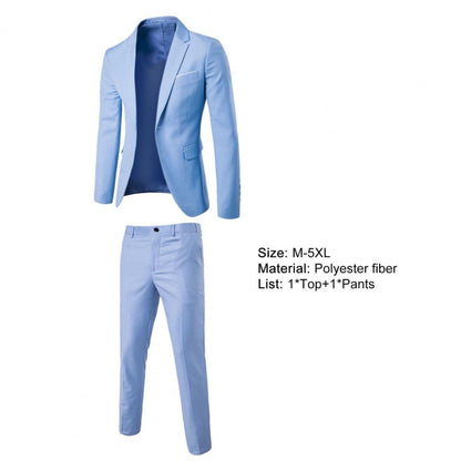 Formal Suit 2 Pieces Blazer Pants Korean Style Solid Color Single-breasted Spring Autumn Buttons Formal Suit Wedding Groom Suit