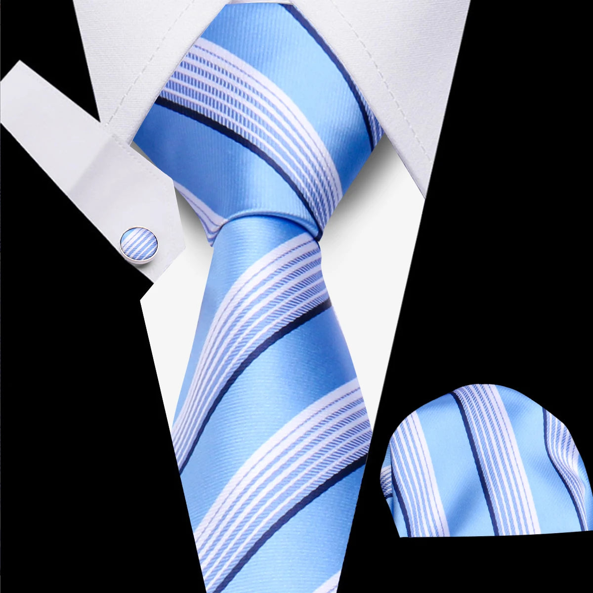 Classic Elegant Ties For Men Fashion Gifts Striped Solid Necktie Handchief Cufflink 3 Pcs Set Wedding Business Suit Accessories