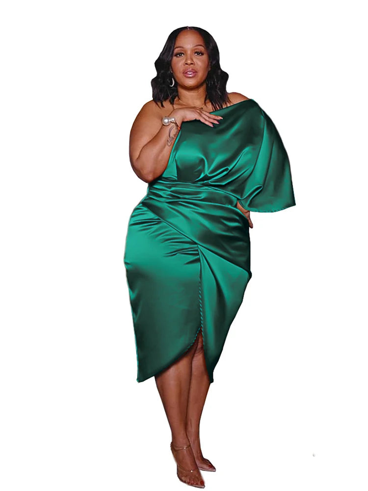 Plus Size Women Clothing One Shoulder Wedding Dress Big Lady Elegant Satin Short Dress Dresses 5xl Wholesale Bulk Dropshipping