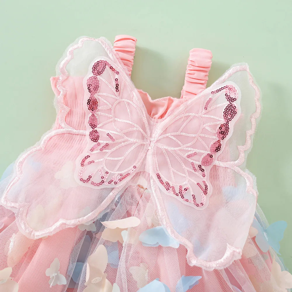 Baby Girl Party Princess Dress Summer Toddler 3d Fairy Butterfly Wings Hanging Strap Mesh Cute Fashion Dress