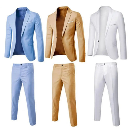Formal Suit 2 Pieces Blazer Pants Korean Style Solid Color Single-breasted Spring Autumn Buttons Formal Suit Wedding Groom Suit