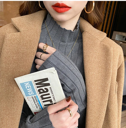 Autumn Winter Knitted Ribbed Turtleneck Sweater Women Clothes 2025 Long Sleeve Slim Basic Pullover Woman Sweaters Solid Tops