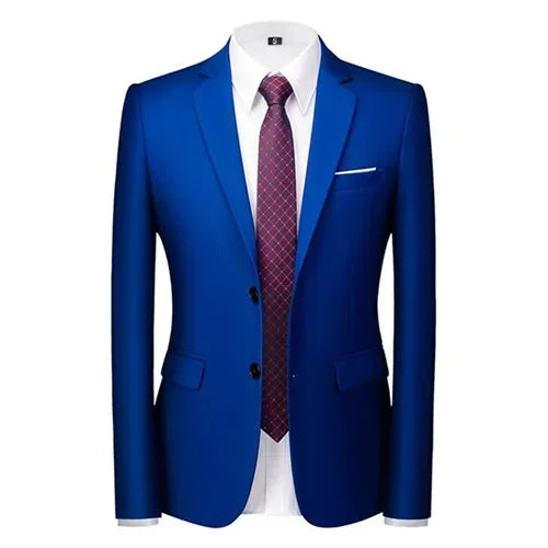 New Men Pure Colour Business Social Office Suit Slim Fit Jacket Fashion Simple Groom Wedding Tuxedo Dress Blazers Coats