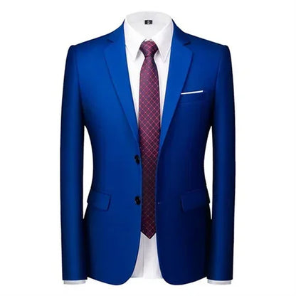 New Men Pure Colour Business Social Office Suit Slim Fit Jacket Fashion Simple Groom Wedding Tuxedo Dress Blazers Coats