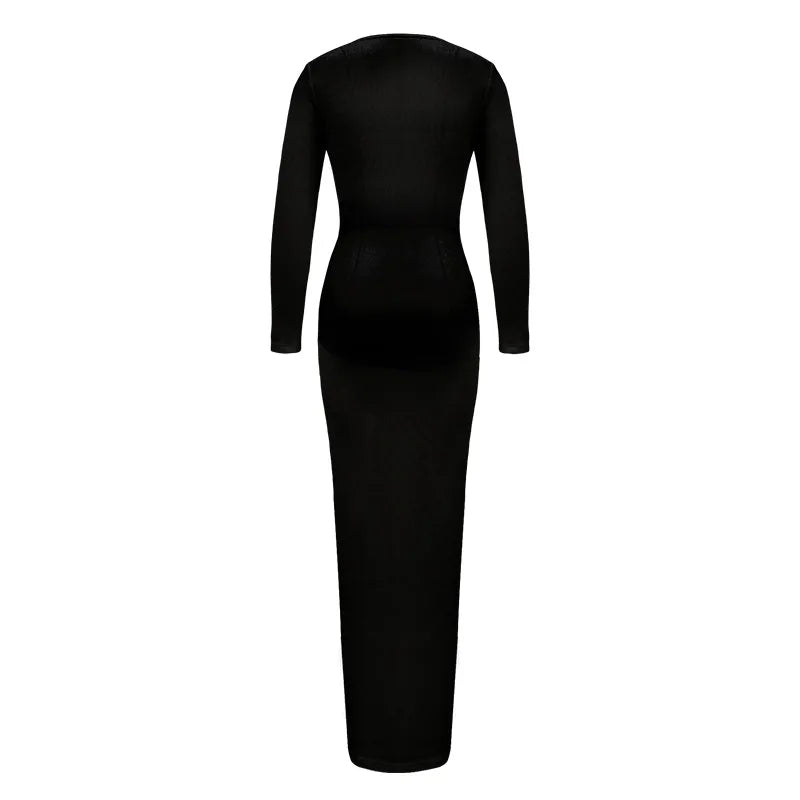 Tossy V-Neck High Waist Slim Maxi Dress Female Solid Bandage Elegant Fashion Long Sleeve Sexy Party Dress Summer Long Dress 2024