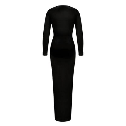 Tossy V-Neck High Waist Slim Maxi Dress Female Solid Bandage Elegant Fashion Long Sleeve Sexy Party Dress Summer Long Dress 2024