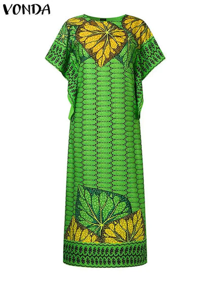 Summer Maxi Dress VONDA Sexy Bat-wing Sleeve Party Sundress 2024 Fashion Bohemian Printed Vestidos Casual Robe Oversized