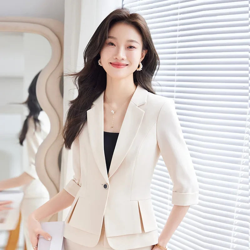 2024 Summer New Women's Petite Casual Seven-Half Sleeve Professional Workwear Purple Thin Suit Jacket Pants Set