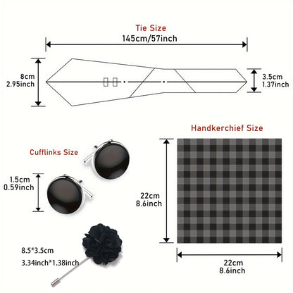 Luxury Mens Ties Floral Black Gold Ties Paisley NeckTie Pocket Square Cufflinks Brooch Set Men's Wedding Party Tie