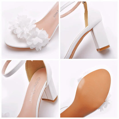 Flower Band Bridesmaide Shoes Woman Wedding High Heels Sandals Ankle Strap Wedges Cover Heeled Tacones Ladies Office Dress Pumps