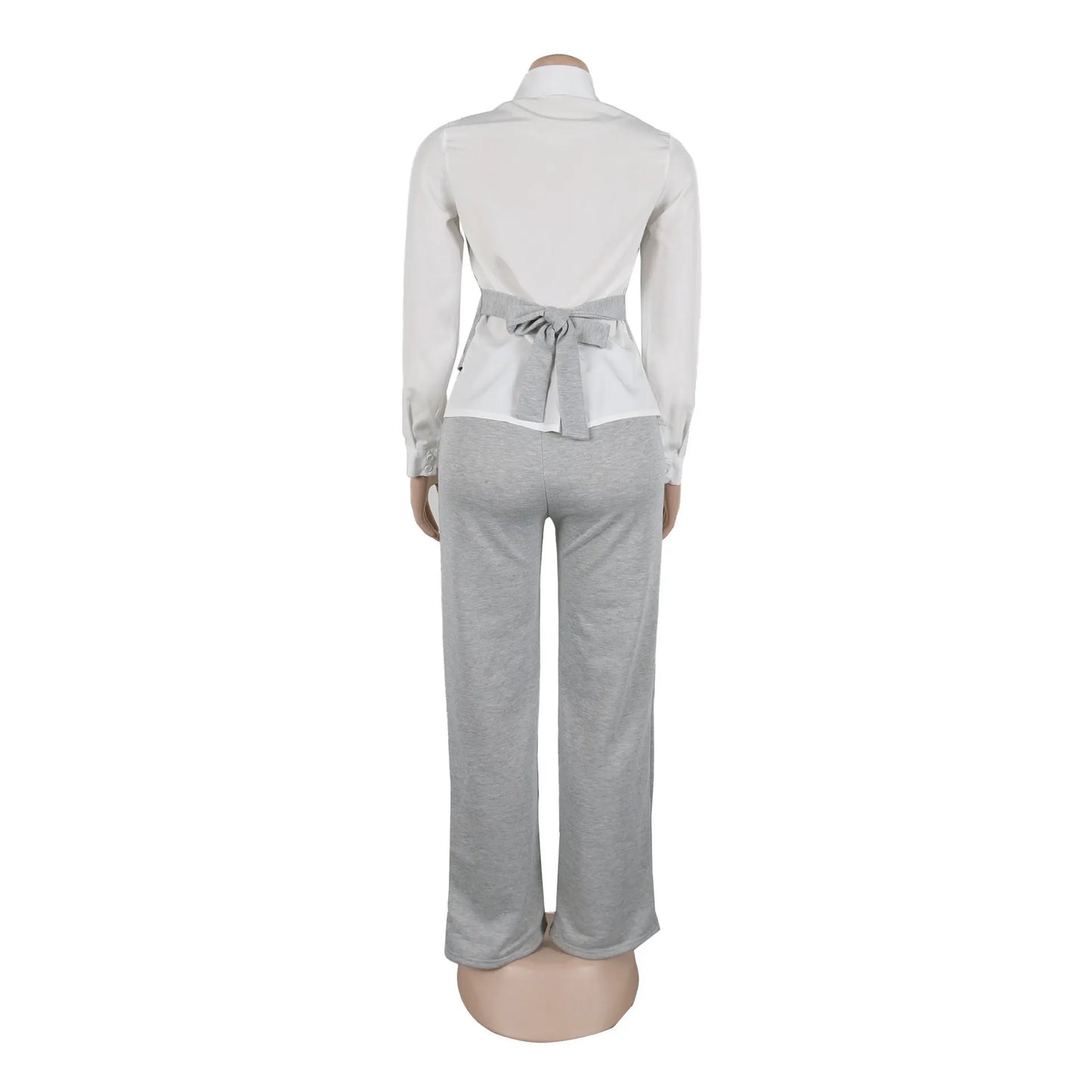 HLJ Elegant Lady Patchwork Shirts Two Piece Sets Women Lapel Long Sleeve Button Top And Pants Outfits Autumn OL 2pcs Clothing