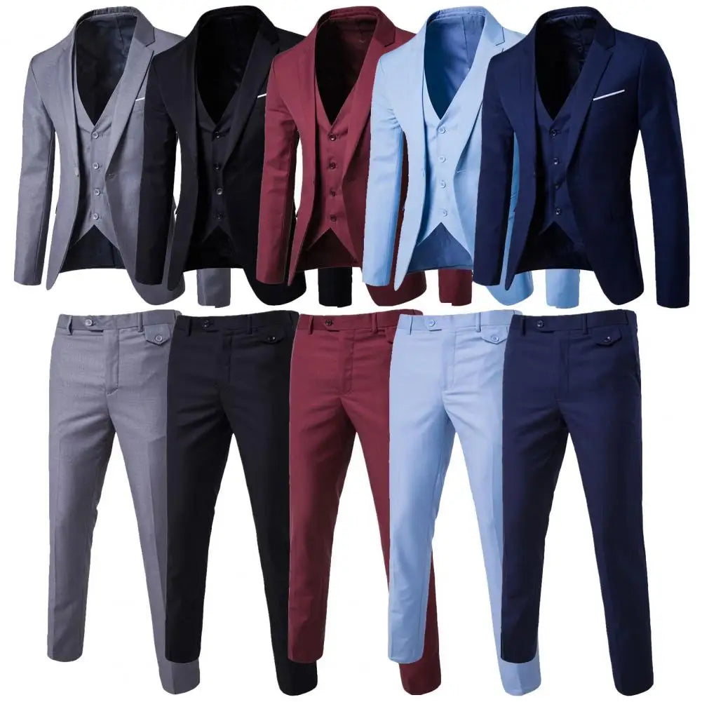 Luxury 2 piece men's wedding suit fashion men's slim solid color business office suit sets large size men Blazer+ pants