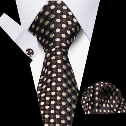 Classic Elegant Ties For Men Fashion Gifts Striped Solid Necktie Handchief Cufflink 3 Pcs Set Wedding Business Suit Accessories