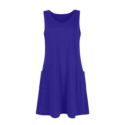 Womens Summer Dresses Plain Loose V Neck Sleeveless Sundresses Swimsuit Coverup With Pockets Vestidos Para Mujer платье женское
