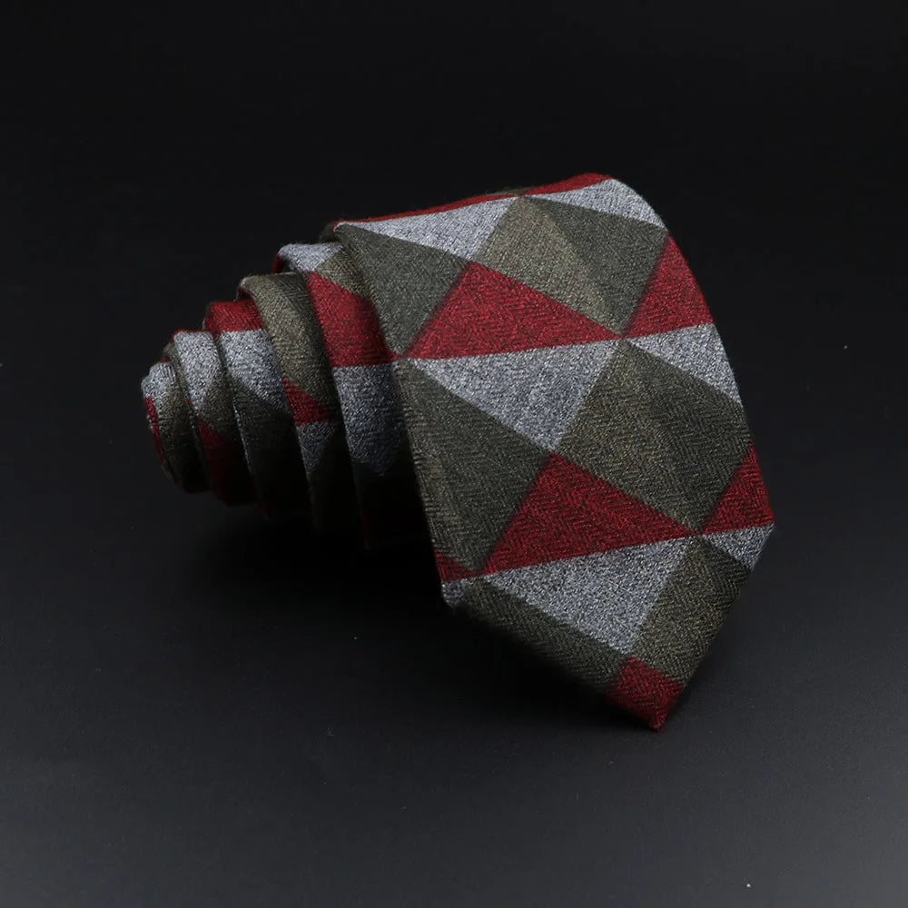 Men's Plaid Tie Cotton Black Grey Red Necktie Handmade Wool Narrow Collar Ties Wedding Business Party Suit Shirt Gift Accessory