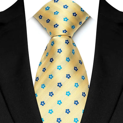 Luxury 8CM Mens Necktie Yellow Color Dot Stripes Solid Ties For Man Groom Jacquard Woven Neck Tie For Business Wedding Party