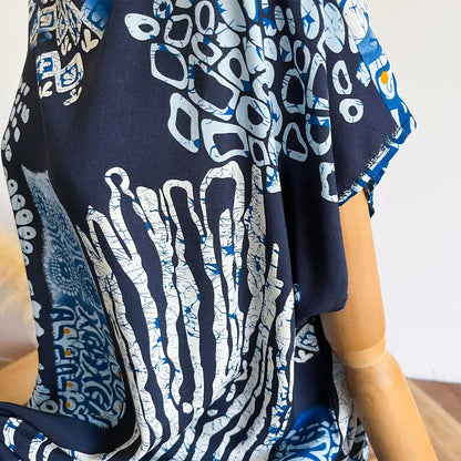 New Spring and Summer Dresses For Women Elegant Printed Silk Muslim Lady Kaftan Beach Sun Protection Seaside Holiday Dress